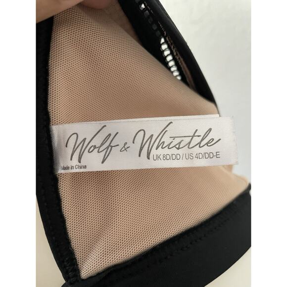 Wolf & Whistle Swim Sz 4D/DD Bikini Top Triangle Ruffled Mesh Swimwear - Picture 8 of 9